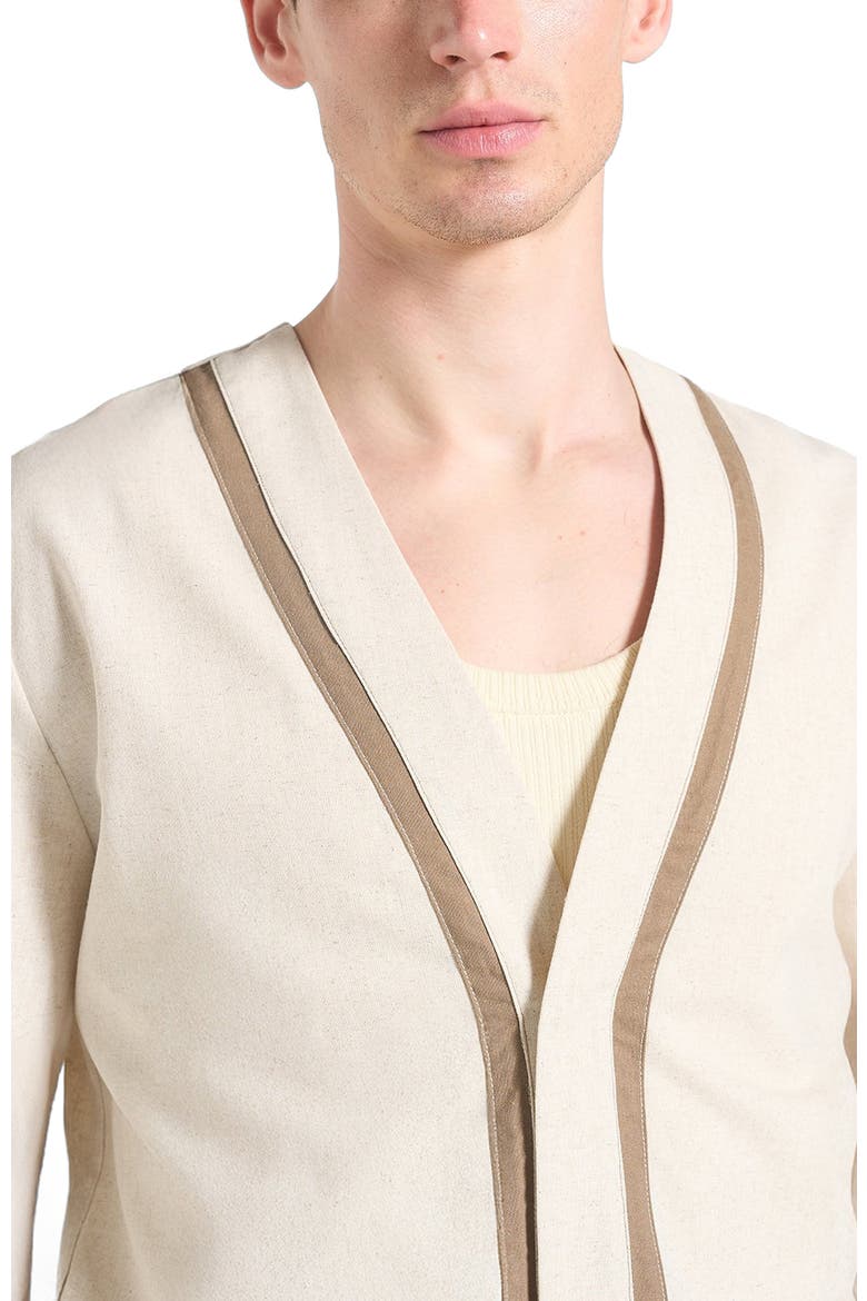 Alain Linen Cardigan with Contrast Placket, Alternate, color, Natural