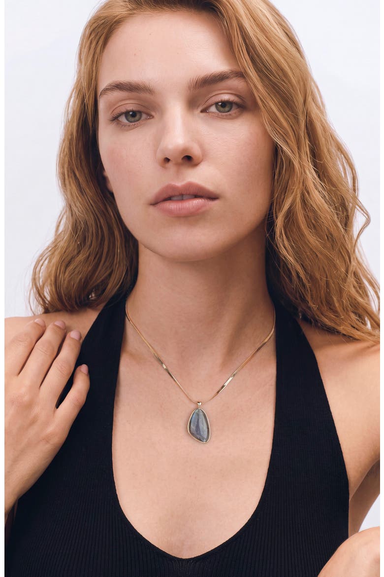 14k Yellow Gold Plated Labradorite Pendant Necklace, Alternate, color, GREEN/ GOLD
