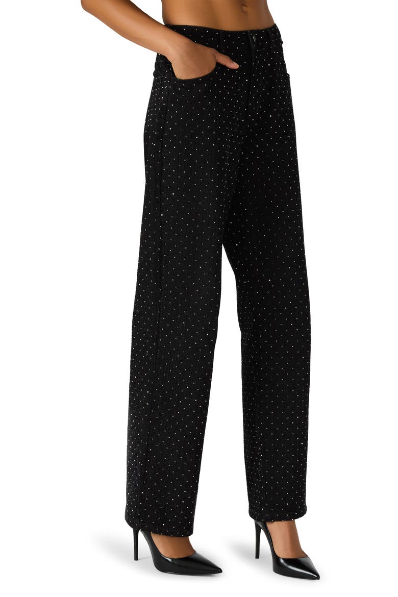 Avaline Crystal Embellished High Waist Relaxed Straight Leg Jeans, Alternate, color, BLACK