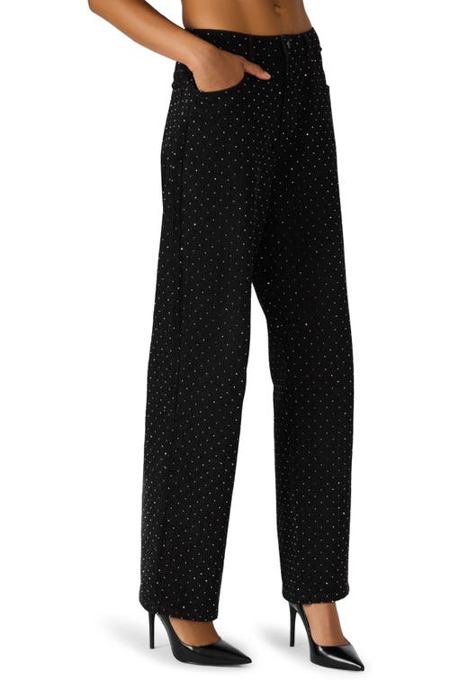 Steve Madden Avaline Crystal Embellished High Waist Relaxed Straight Leg Jeans In Black