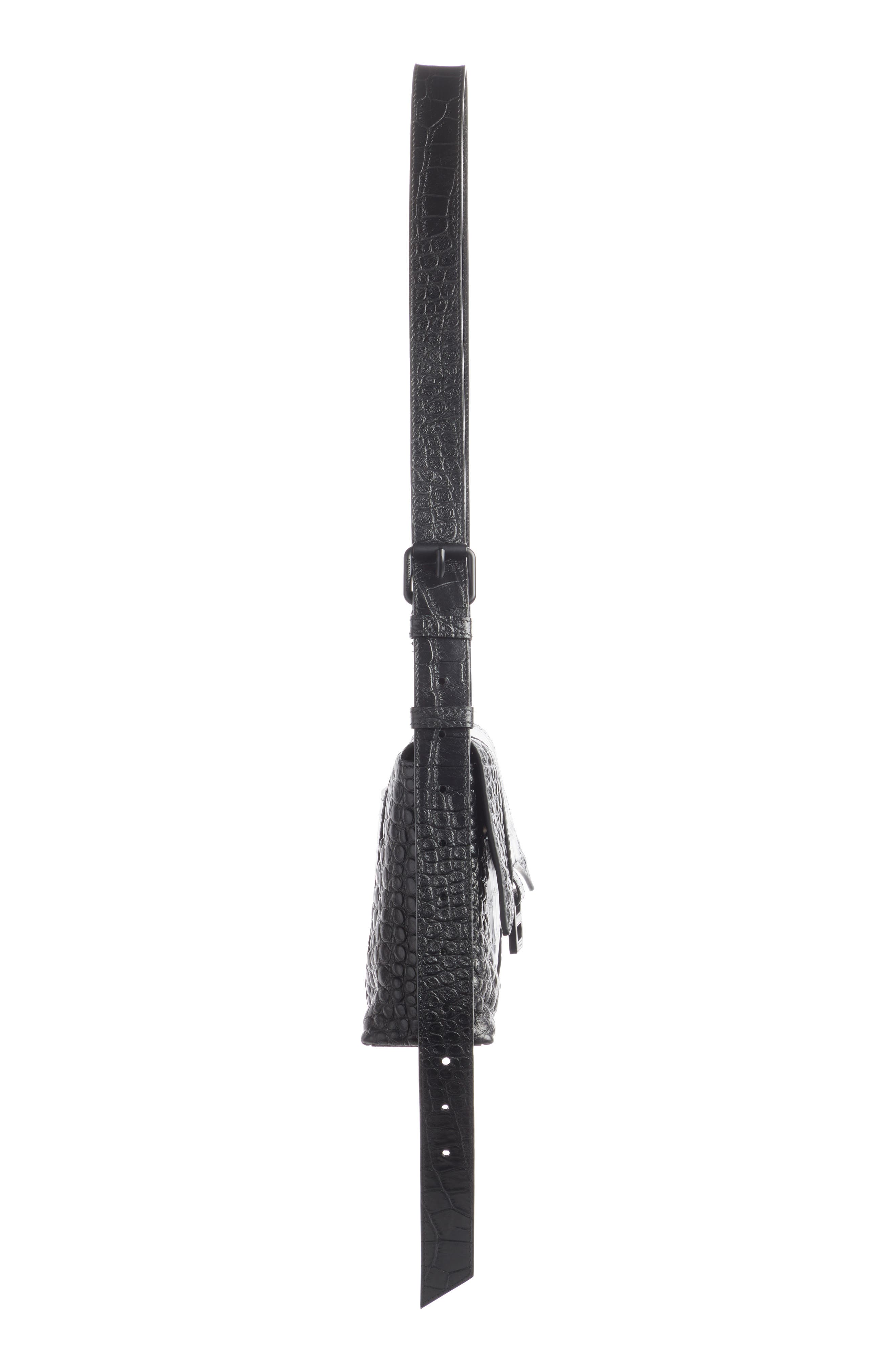 Balenciaga Extra Small Downtown Croc Embossed Leather Shoulder Bag, Alternate, color, 