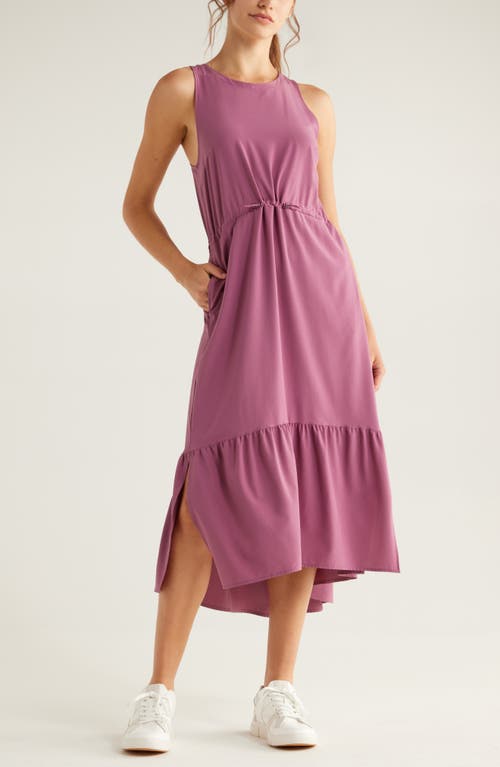 Zella Pursuit Tiered Midi Dress In Purple | ModeSens