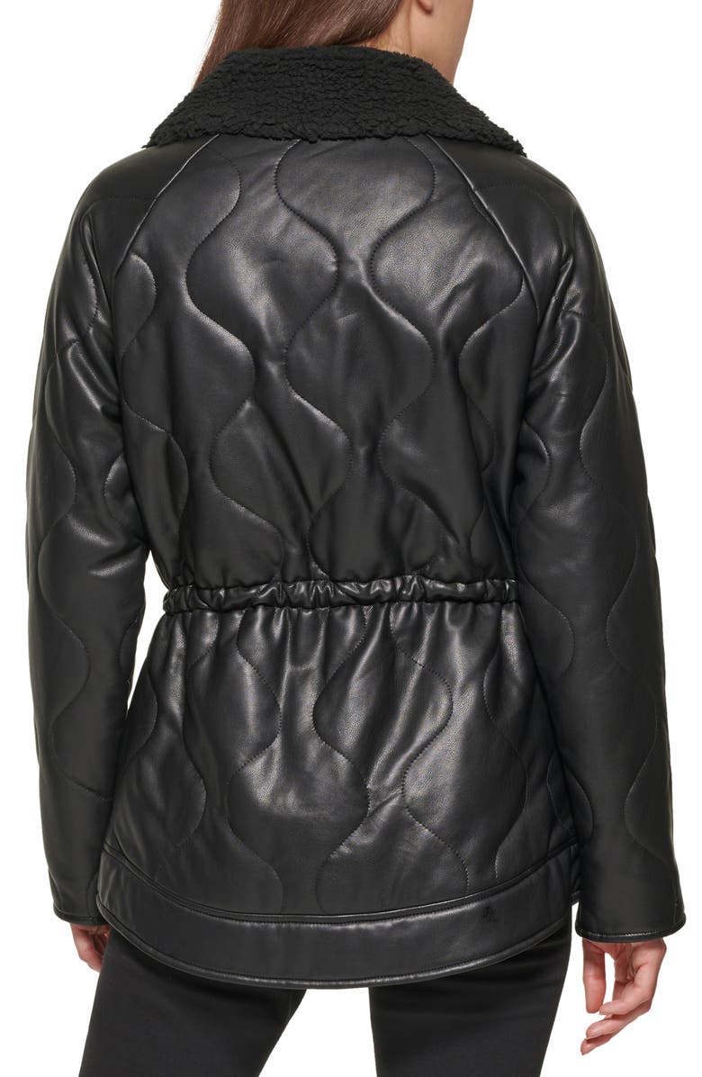 Kenneth Cole New York Faux Fur Trimmed Quilted Faux Leather Anorak Jacket, Alternate, color,