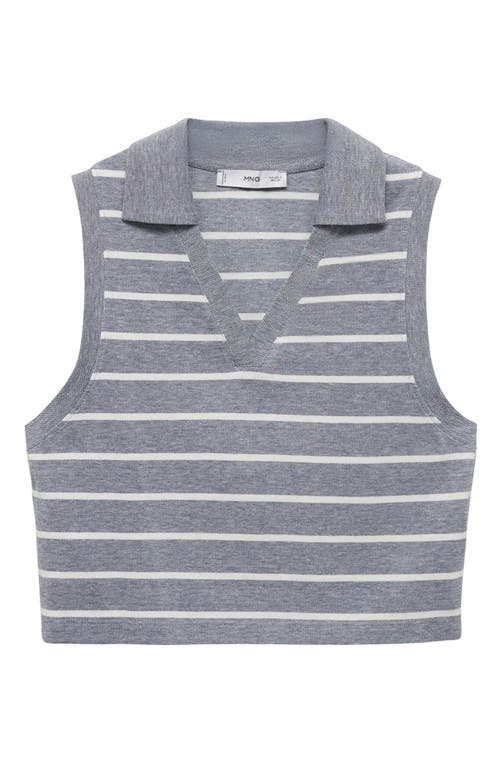Mango Stripe Crop Polo In Gray