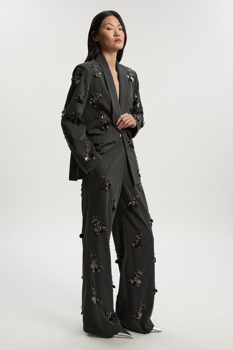 Embellished Single-Breasted Blazer, Alternate, color, Grey