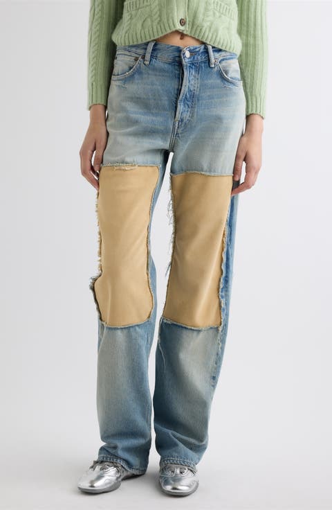 Pazer Suede Panel Straight Leg Jeans