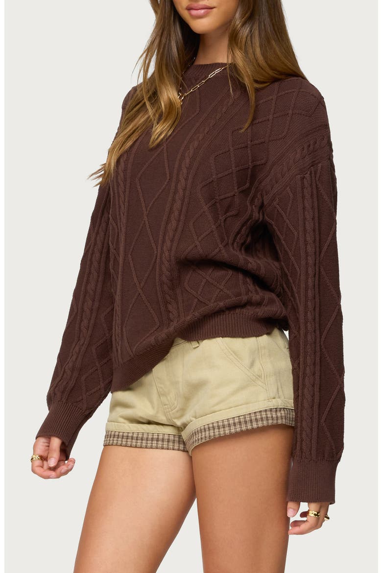 Jessy Oversize Cable Stitch Cotton Sweater, Alternate, color, BROWN