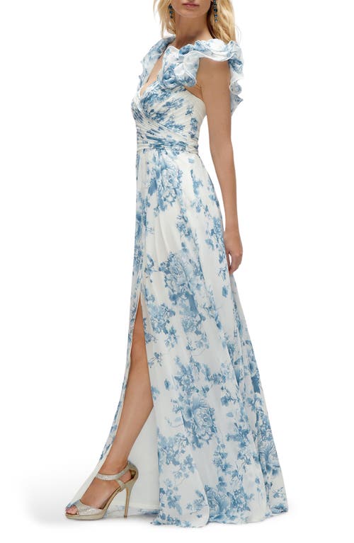 Shop After Six Ruffle Strap Gown In Cottage Rose-dusk Blue Print