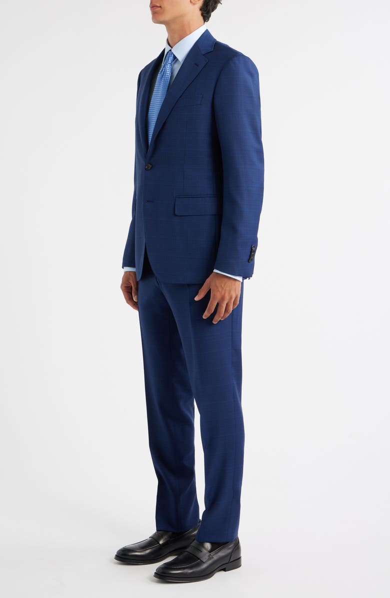 Canali Kei Trim Fit Shadow Plaid Wool Suit, Alternate, color, Navy