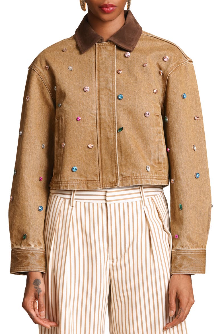 Embellished Cropped Barn Jacket, Main, color, CAMEL