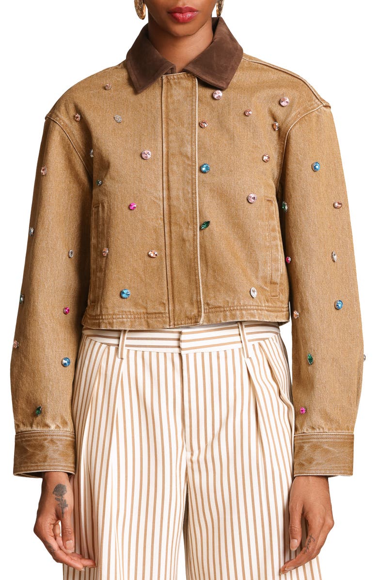 Avec Les Filles Embellished Cropped Barn Jacket, Main, color, Camel