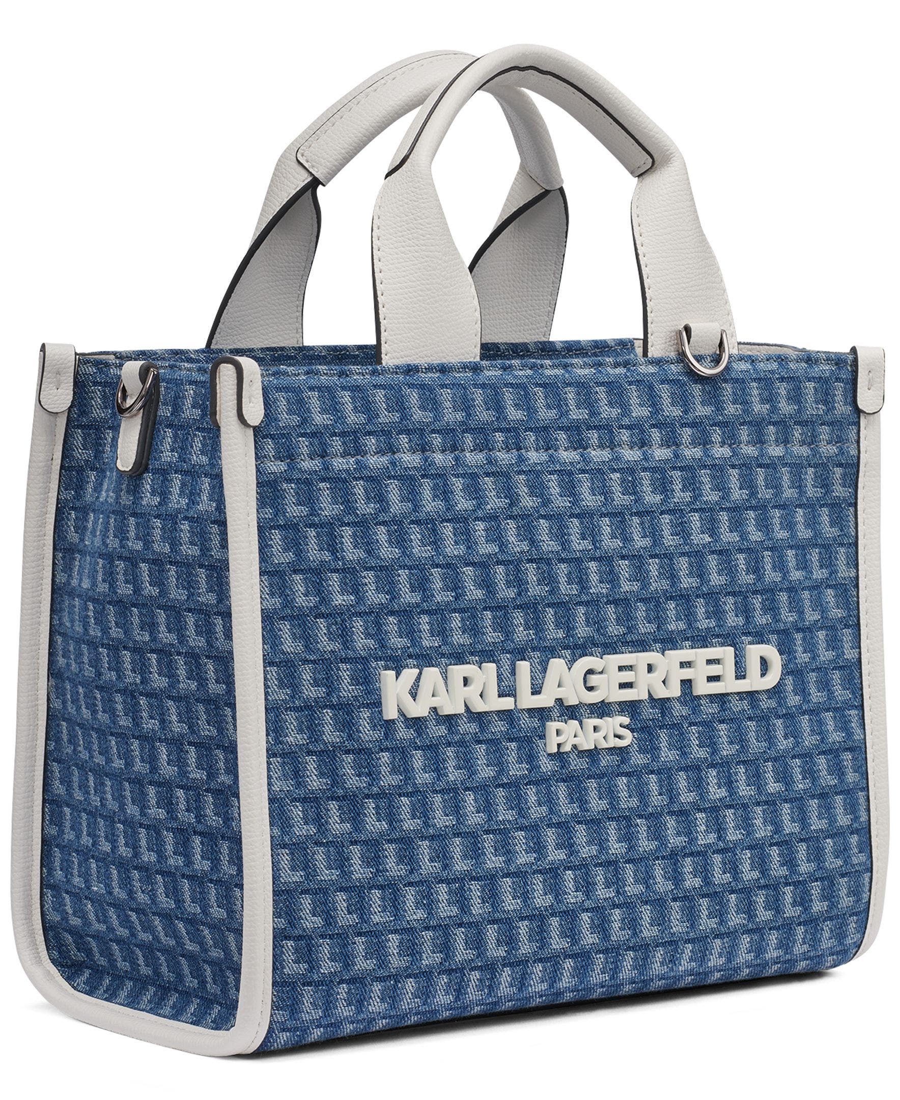 KARL LAGERFELD PARIS Kristina Denim Jacquard Tote, Alternate, color, Denim/White