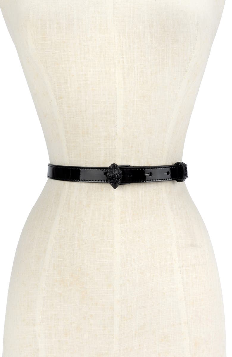 Kurt Geiger London Patent Leather Belt with Eagle Head Buckle, Main, color,