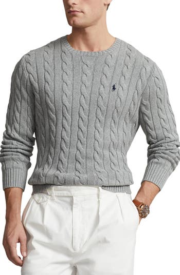 Cable Knit Cotton Crewneck Sweater