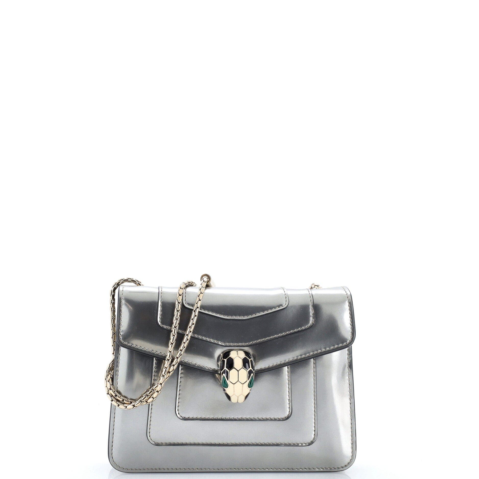 Serpenti Forever Square Shoulder Bag Metallic Leather Small, Main, color, Metallic Silver