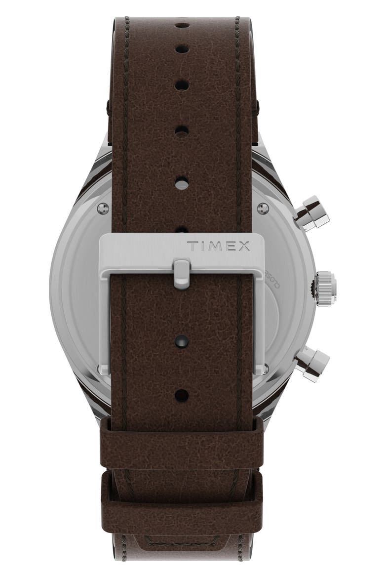 Q Timex Chronograph Leather Strap Watch, 40mm, Alternate, color, STAINLESS STEEL