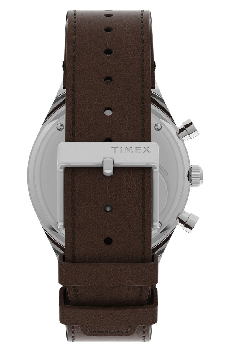 Timex<sup>®</sup> Q Timex Chronograph Leather Strap Watch, 40mm, Alternate, color, Silver/ Cream/ Brown