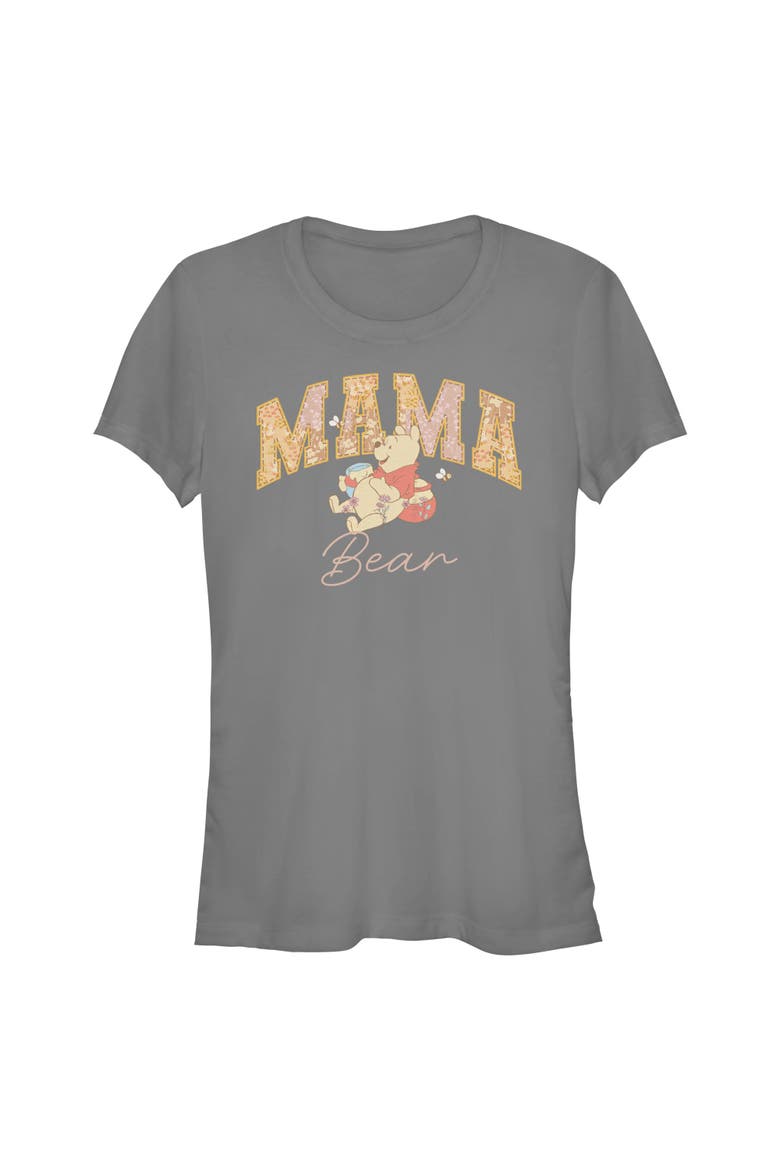 Junior's Winnie the Pooh Collegiate Mama Bear  Graphic T-Shirt, Main, color, Charcoal