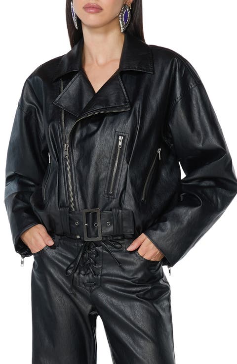 Belted Faux Leather Bubble Jacket