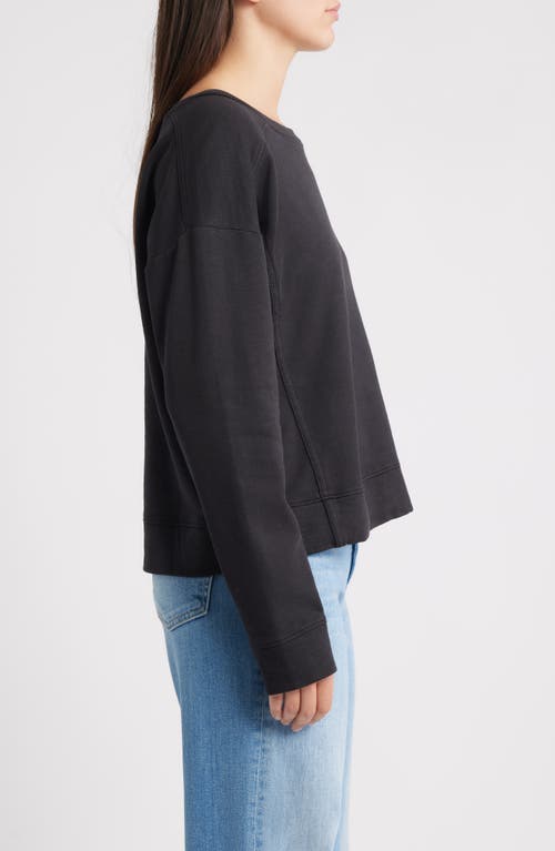 Eileen Fisher Ballet Neck Boxy Organic Cotton Sweatshirt In Black
