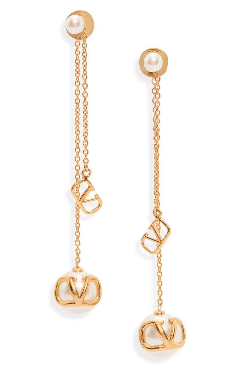 Valentino Garavani VLOGO Imitation Pearl Drop Earrings, Main, color, 