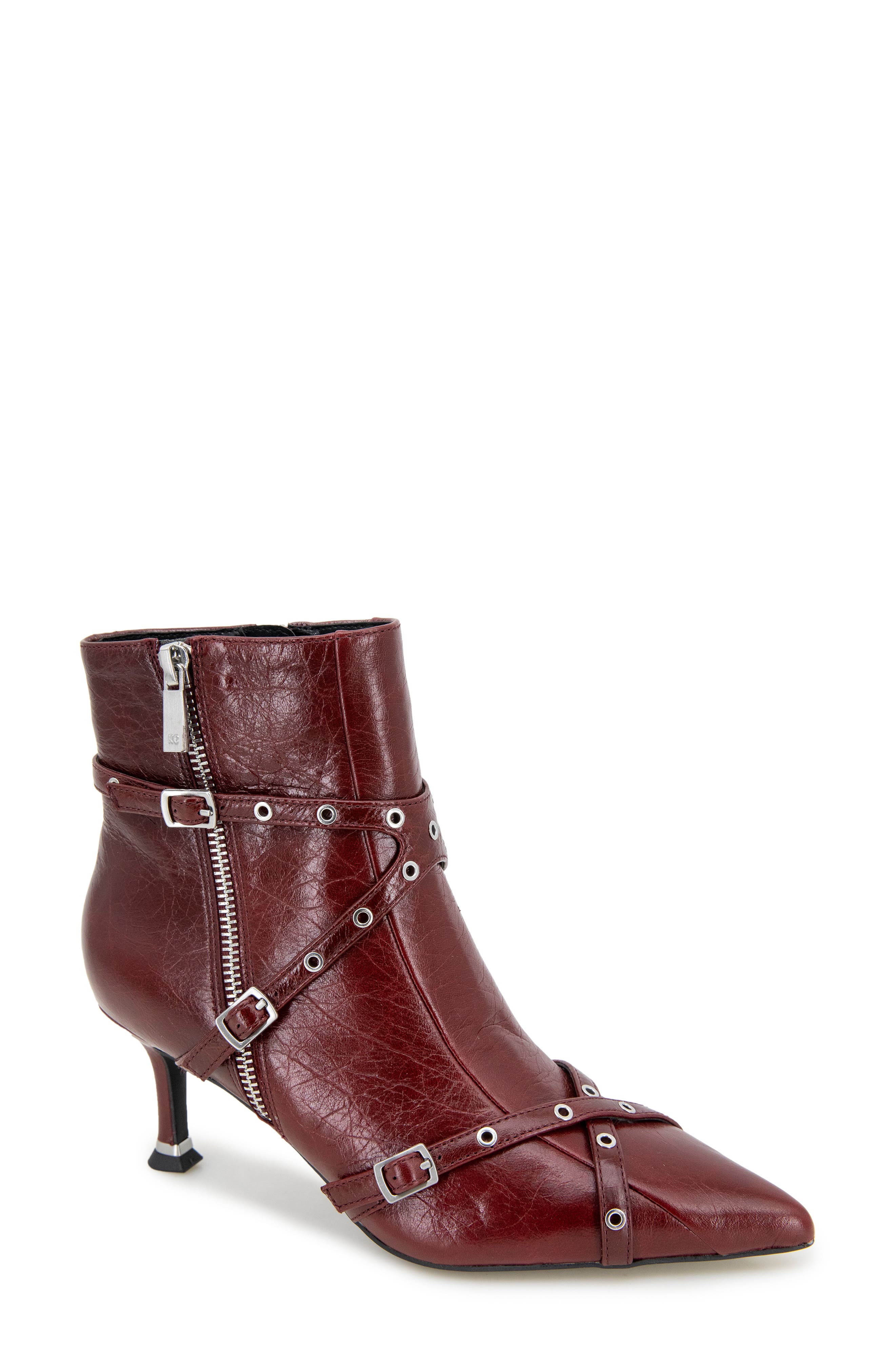 Kenneth Cole Umi Pointed Toe Moto Bootie, Main, color, Rio Red Leather
