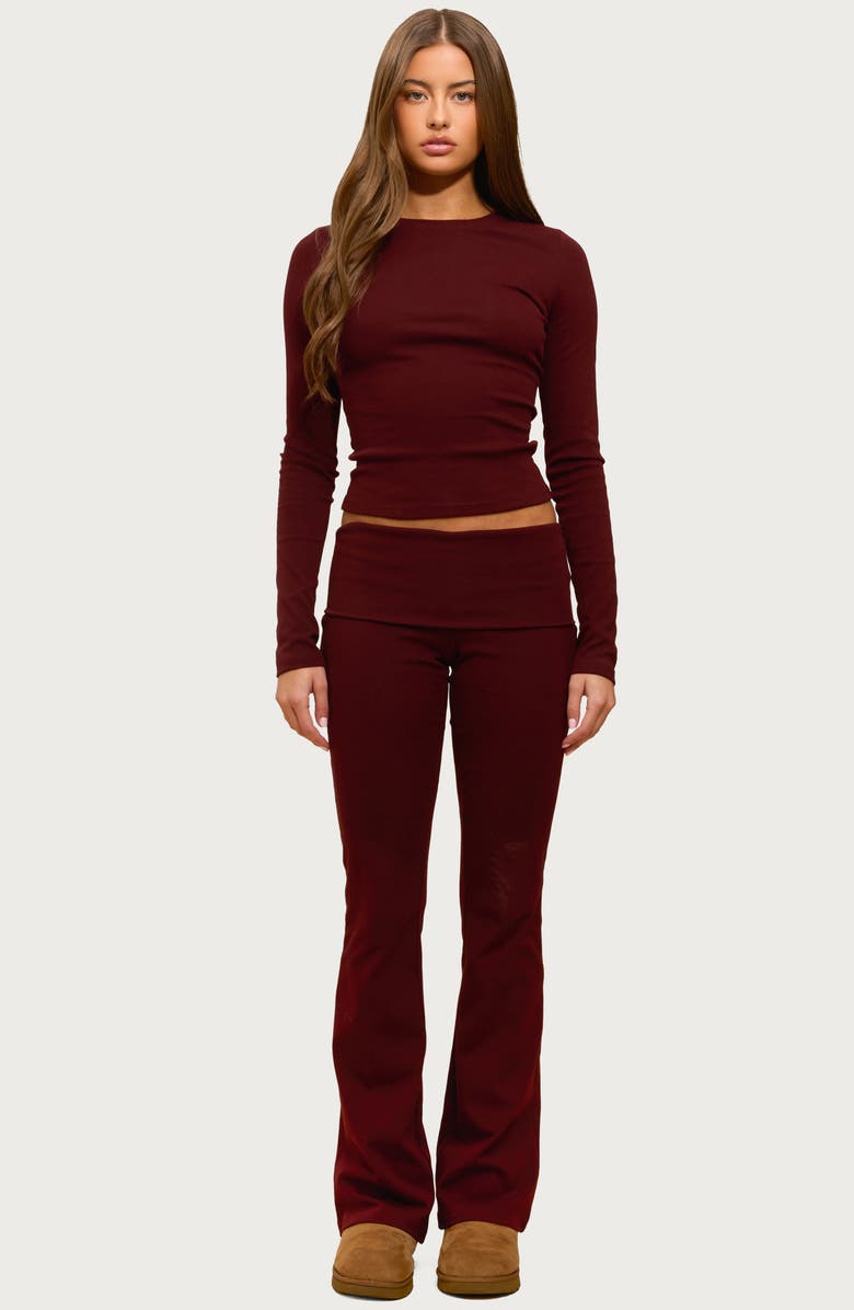 EDIKTED Ivanne Long Sleeve Stretch Cotton Top, Alternate, color, Burgundy