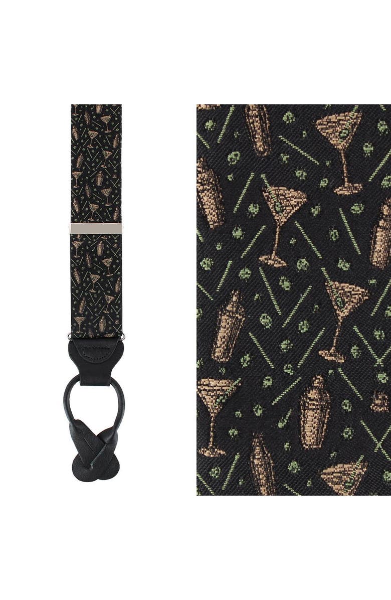 Trafalgar Happy Hour Martini Fun Novelty Silk Button End Suspenders, Main, color, 