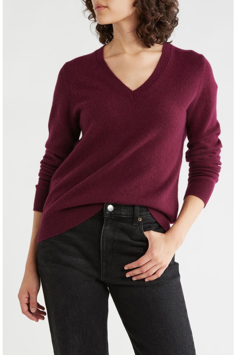 Cashmere V-Neck Sweater, Main, color, BURGUNDY FIELD