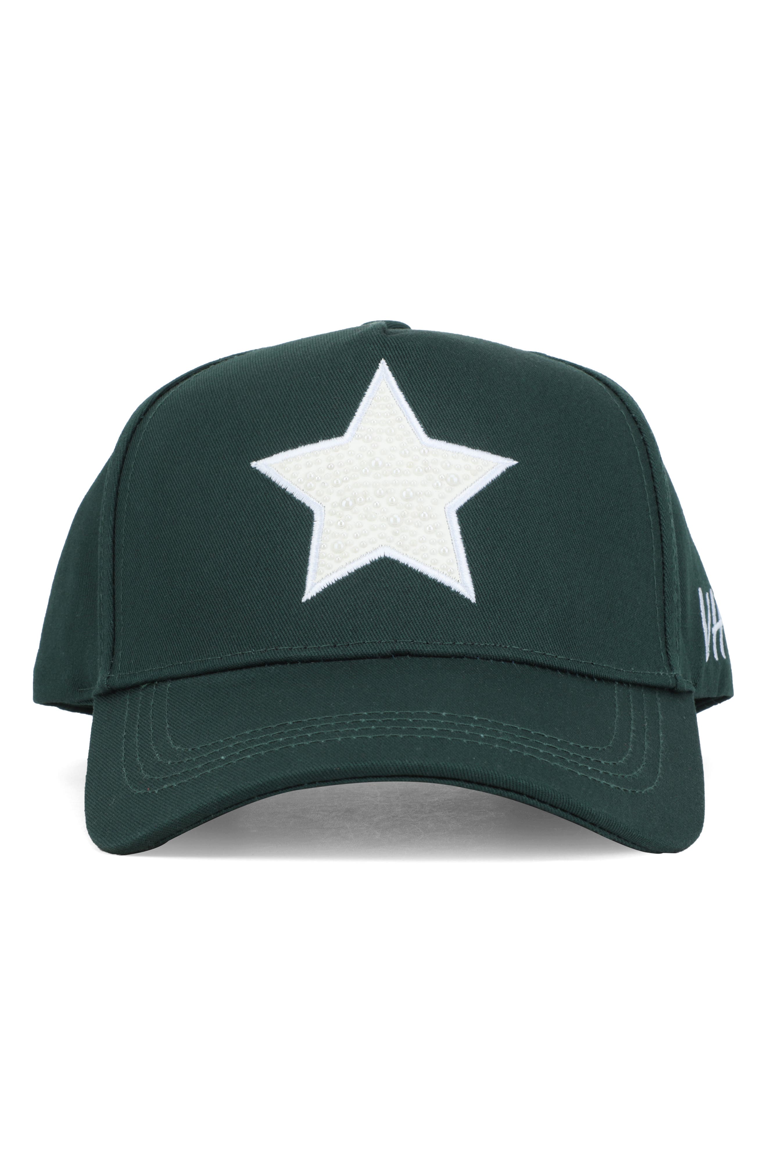 Faux Pearl Star Patch Baseball Cap