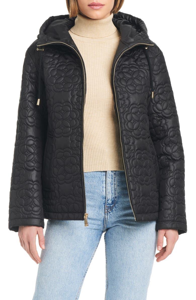 Kate Spade New York quilts hooded jacket, Alternate, color, Black