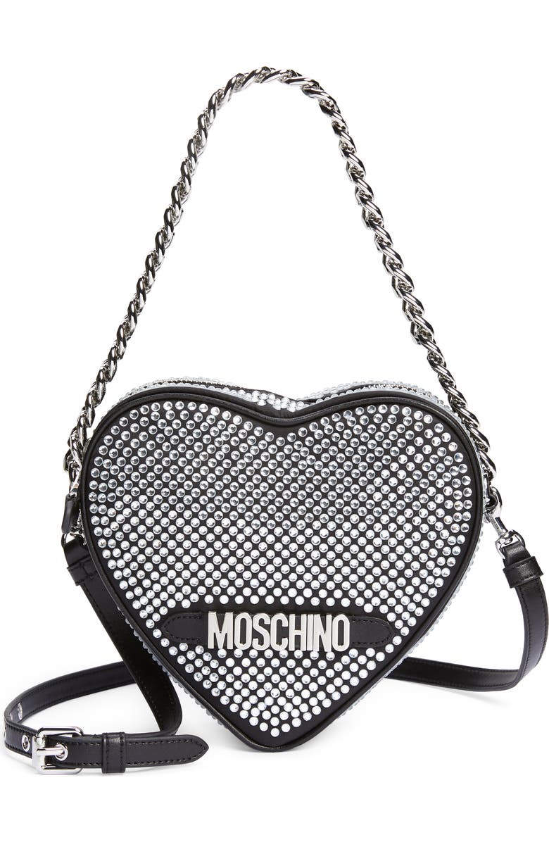 Moschino Heart Crystal Embellished Handbag, Main, color,