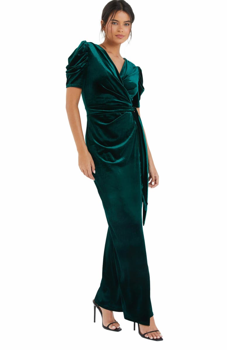 QUIZ Velvet Maxi Dress With Puff Sleeves, Alternate, color, 