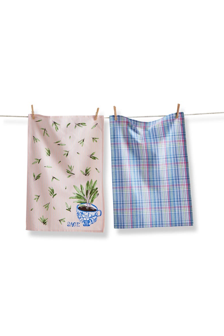 Sage Cotton Dishtowel Set of 2 Multi 26 x 18 in Everyday, Main, color, Blue