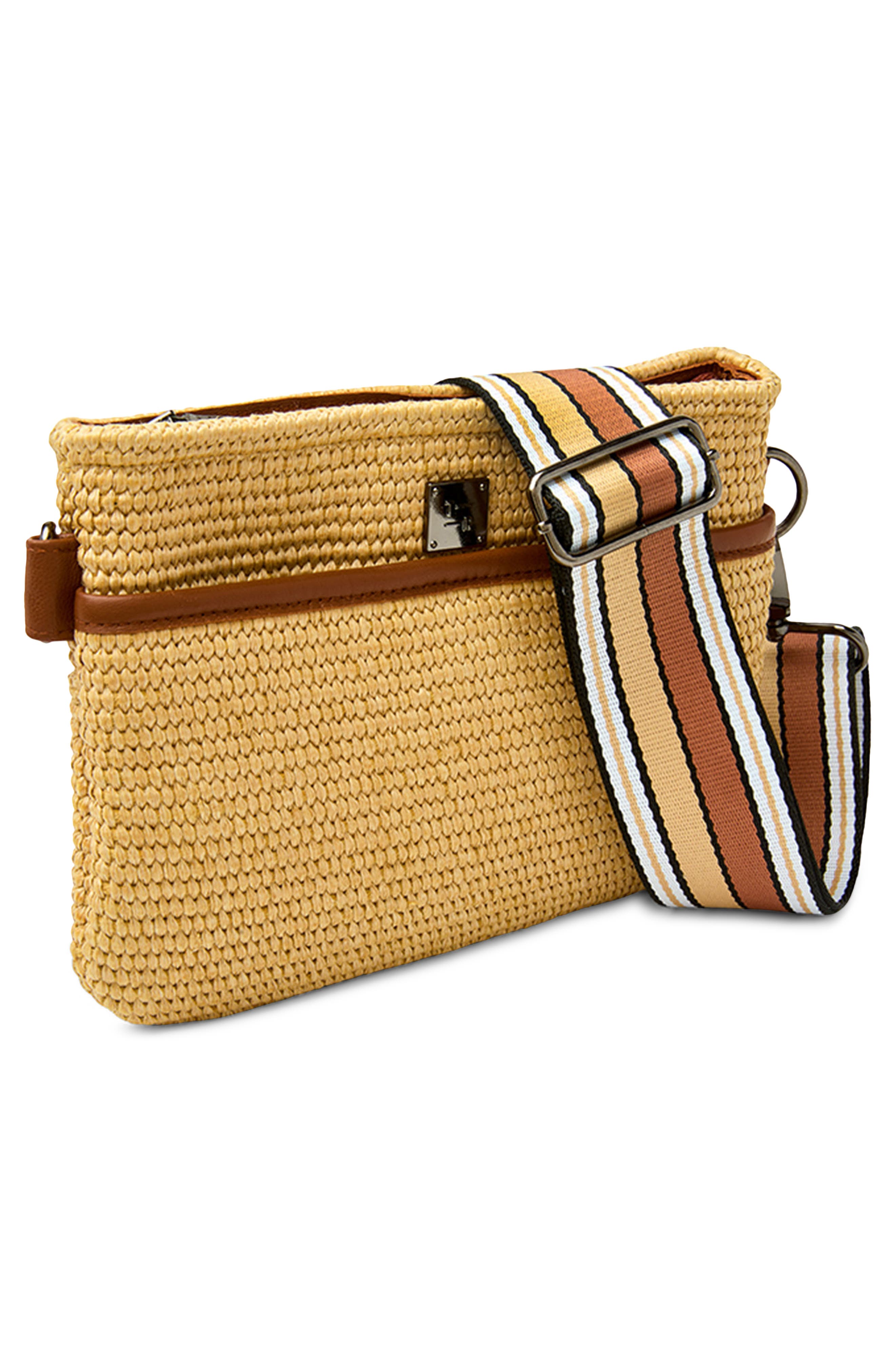 THINK ROYLN Raffia Crossbody Bag, Alternate, color, Dune Raffia W/ Saddle Trim