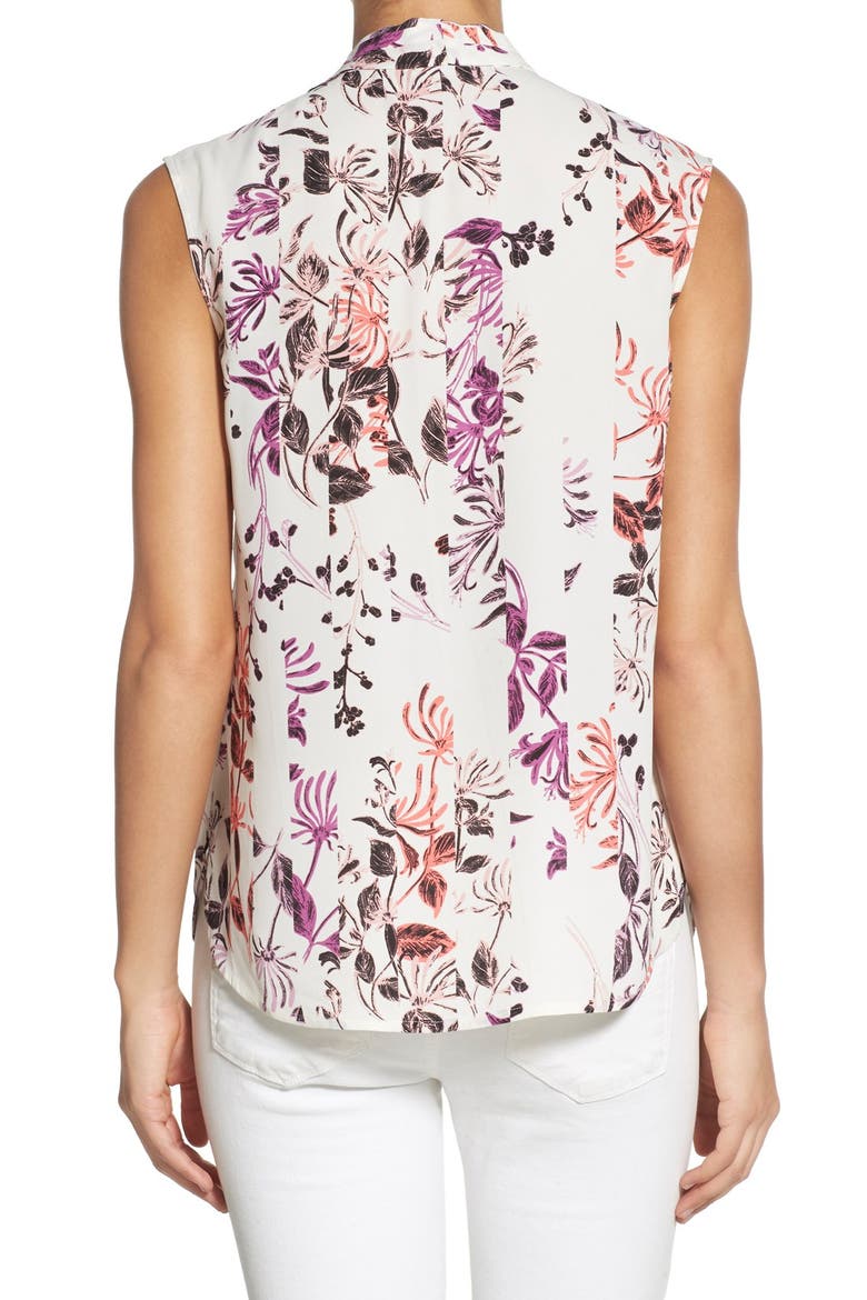 Pleat V-Neck Shell, Alternate, color, WHITE- PINK SPLICED FLORAL