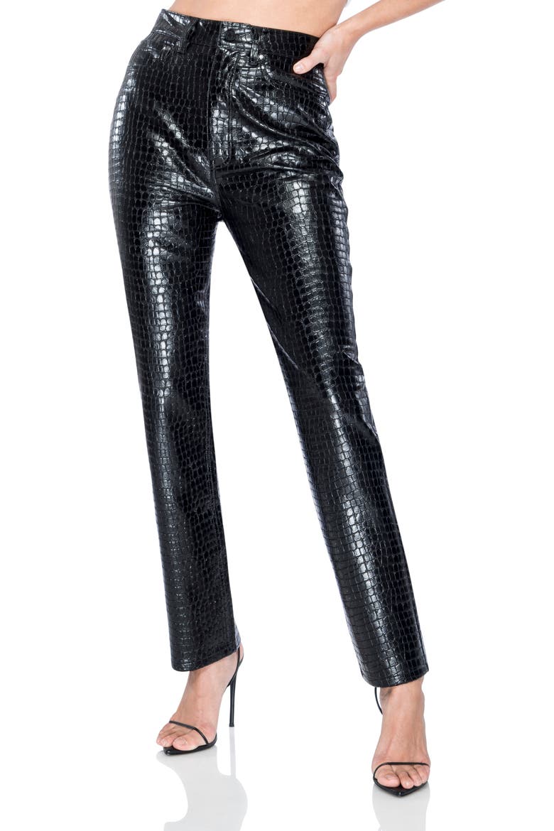 Heston Faux Leather Straight Leg Pants, Main, color, BLACK CROC
