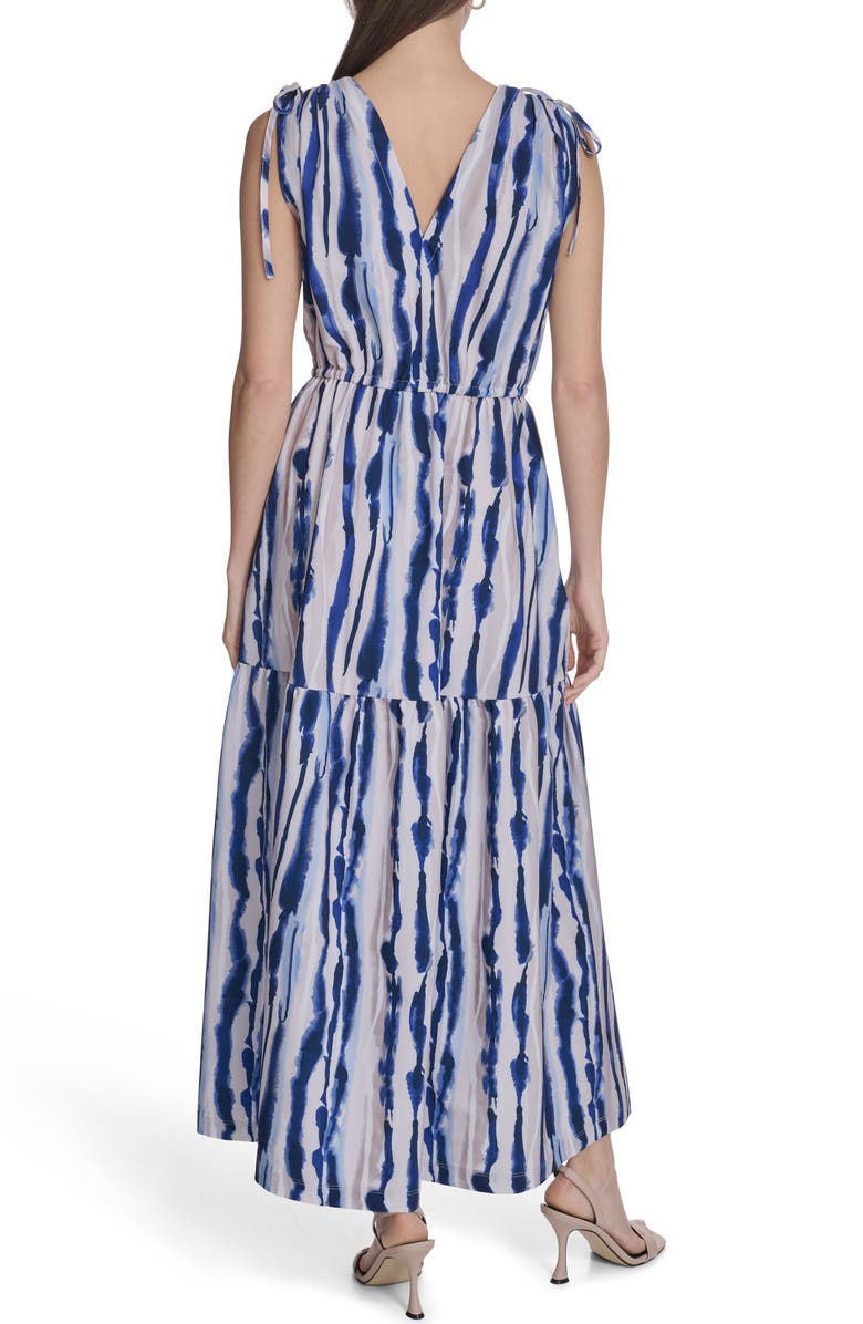 Calvin Klein Sleeveless Drawstring Waist Maxi Dress, Alternate, color, Indigo Multi