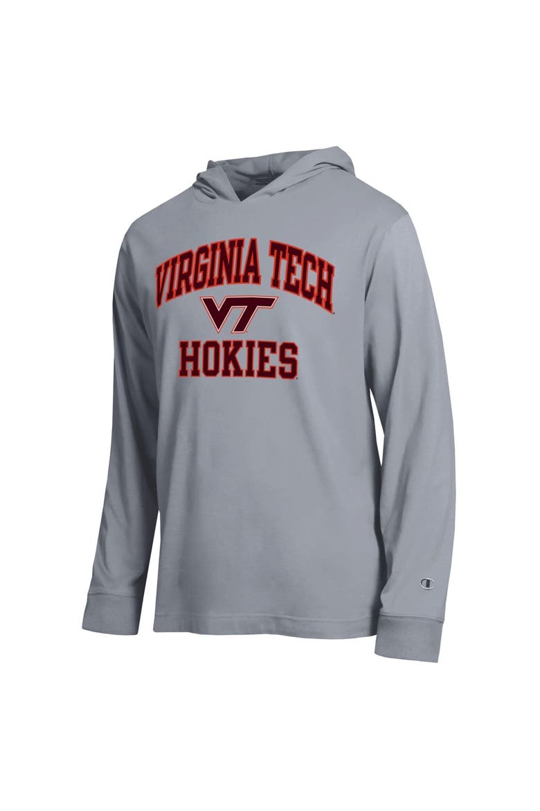 Men's Champion  Heather Gray Virginia Tech Hokies High Motor All-Star Long Sleeve Hooded T-Shirt, Alternate, color, Heather Gray