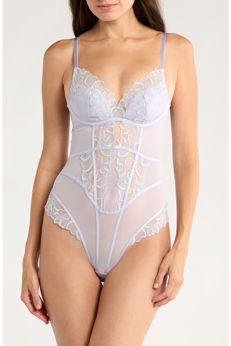 Lauren Lace & Mesh Bodysuit, Main, color, THISTLE