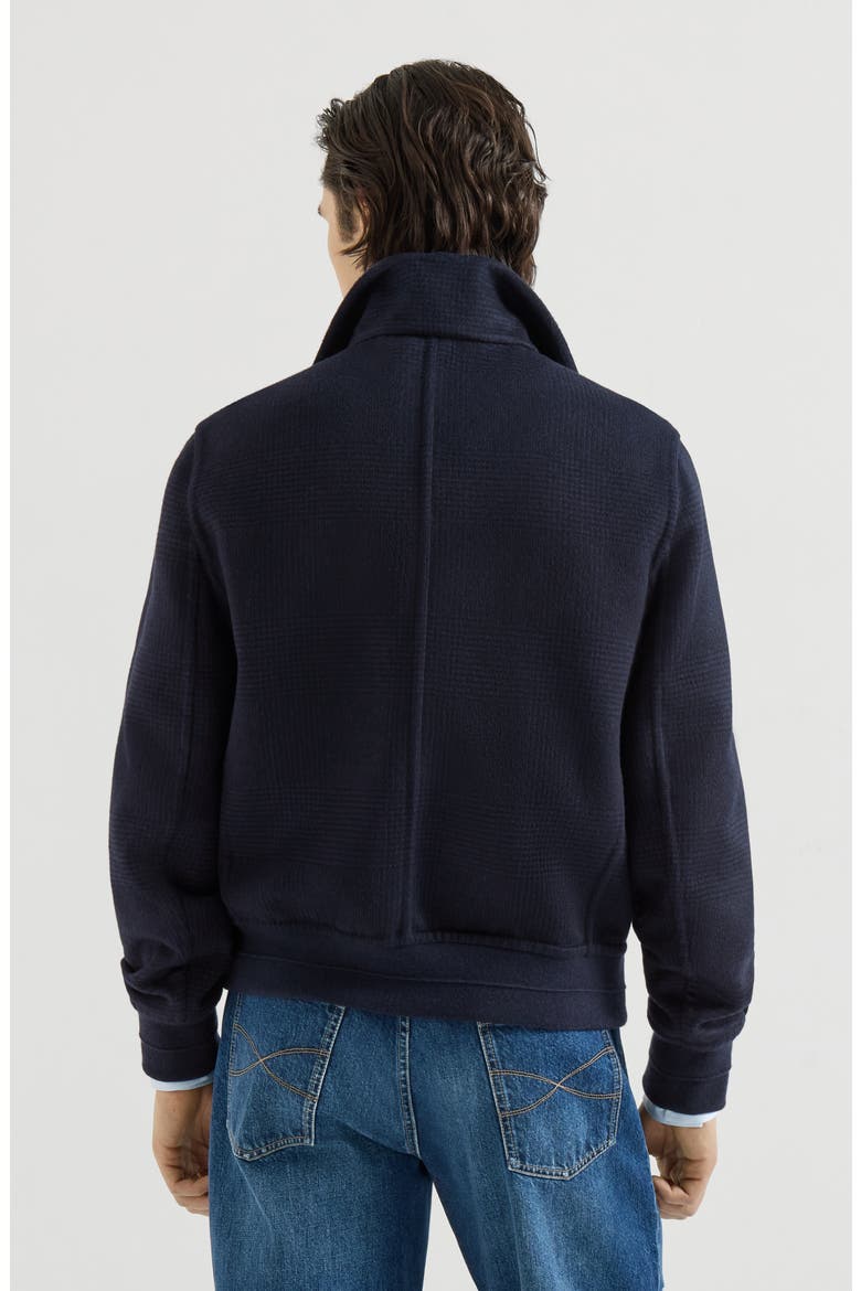 Hand-crafted reversible bomber jacket in cashmere Prince of Wales flannel double cloth, Alternate, color, Blue