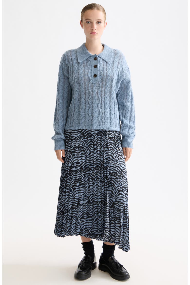 Cable Knit Polo Sweater, Alternate, color, FADED DENIM