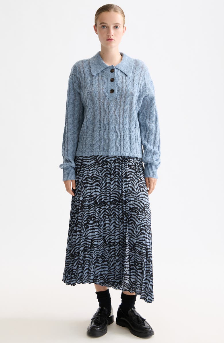 Scotch & Soda Cable Knit Polo Sweater, Alternate, color, Faded Denim