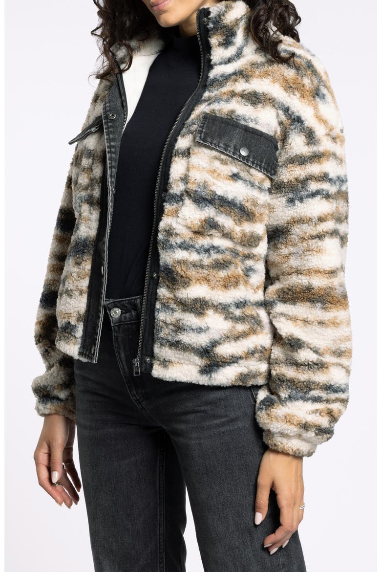 Leona Denim & Faux Shearling Jacket, Alternate, color, WHITE BROWN