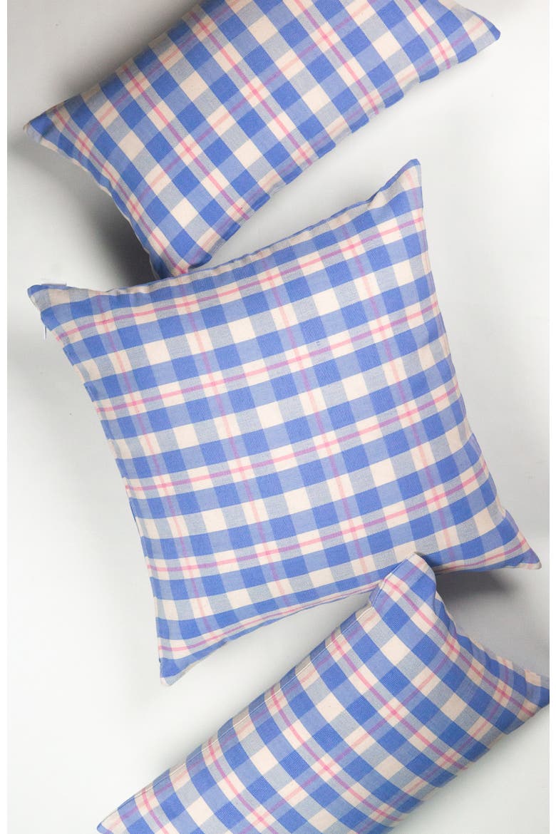 Handwoven Classic Gingham Square Cotton Throw Pillow, Alternate, color, Light Blue Plaid