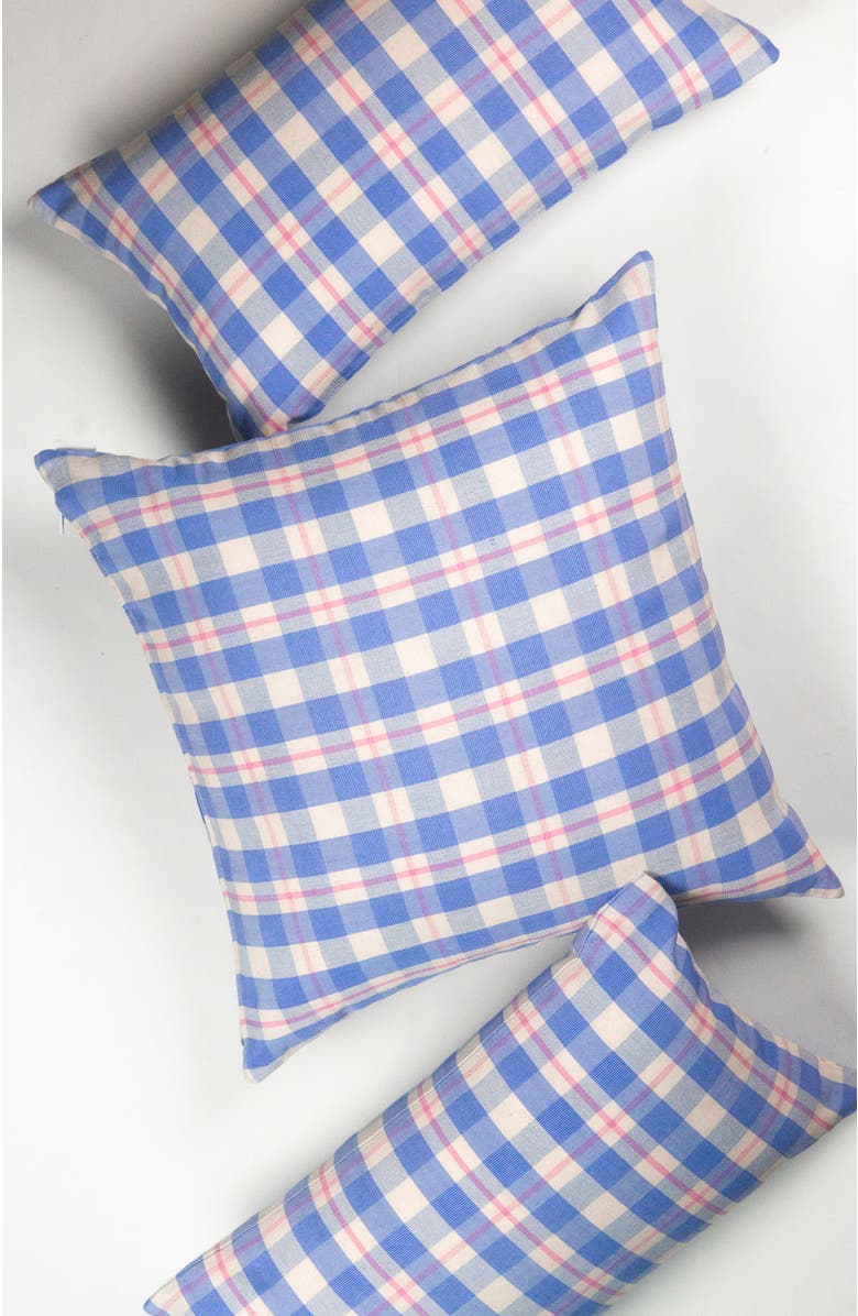 Archive New York Handwoven Classic Gingham Square Cotton Throw Pillow, Alternate, color, Light Blue Plaid