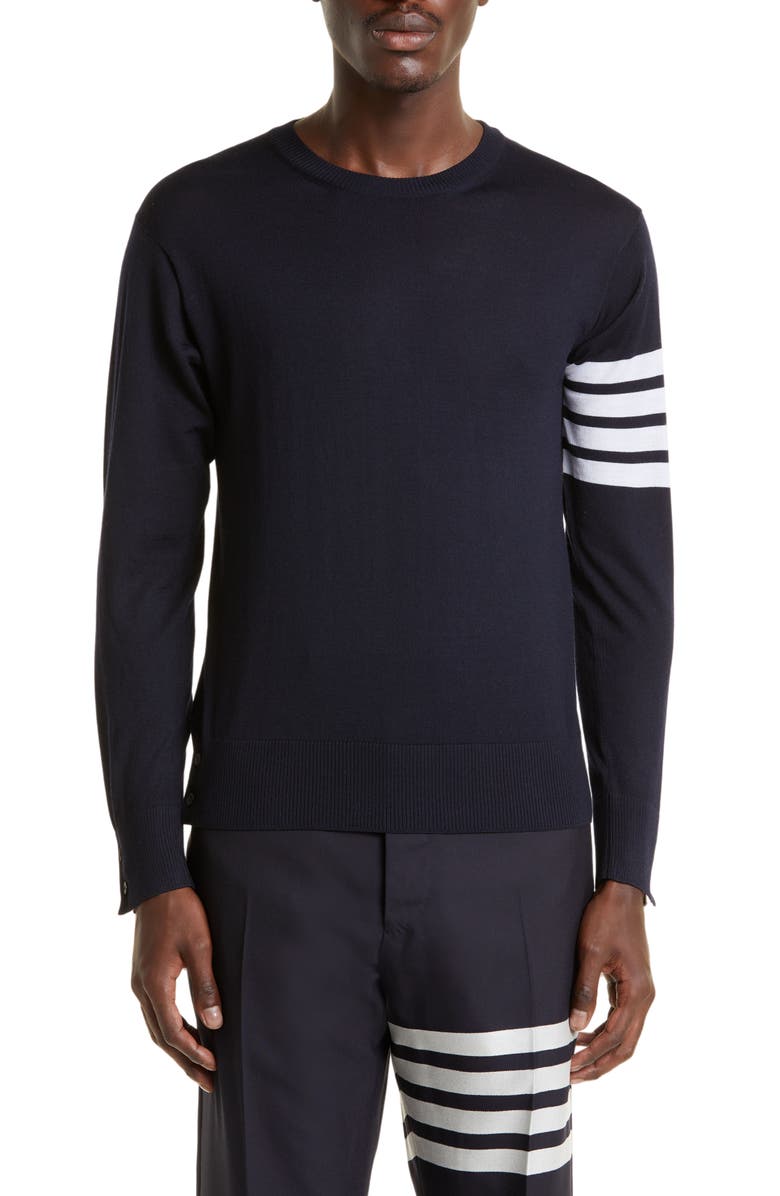 Thom Browne Merino Wool Pullover, Main, color, Navy