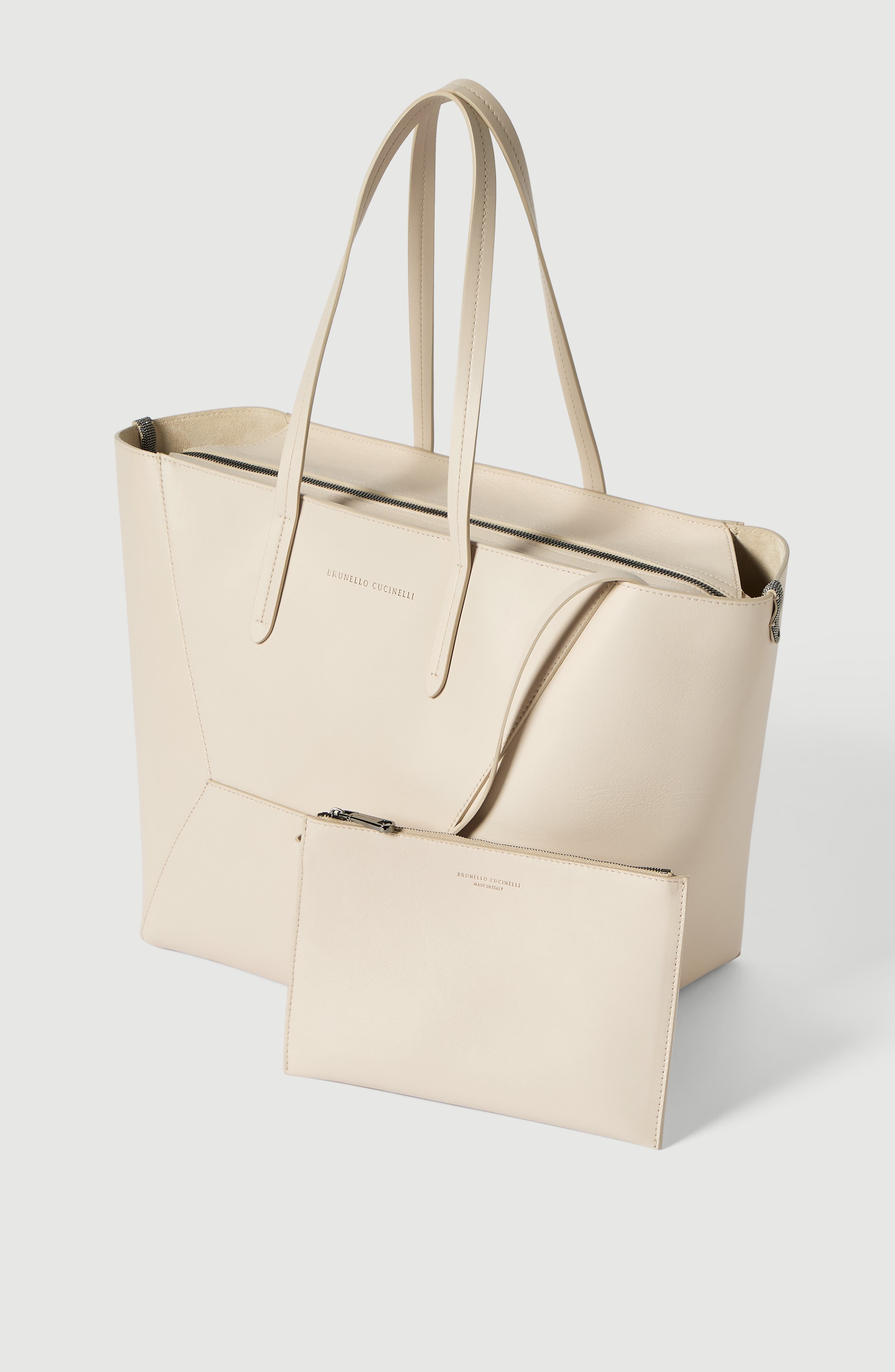 BC Duo bag in calfskin with monili, Alternate, color, Ivory
