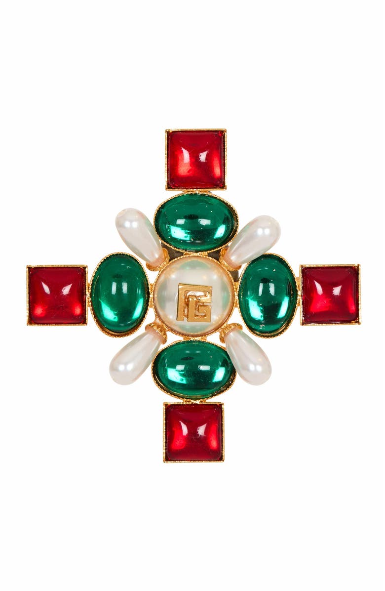 Balmain Baroque Bead And Crystal Brooch, Main, color,