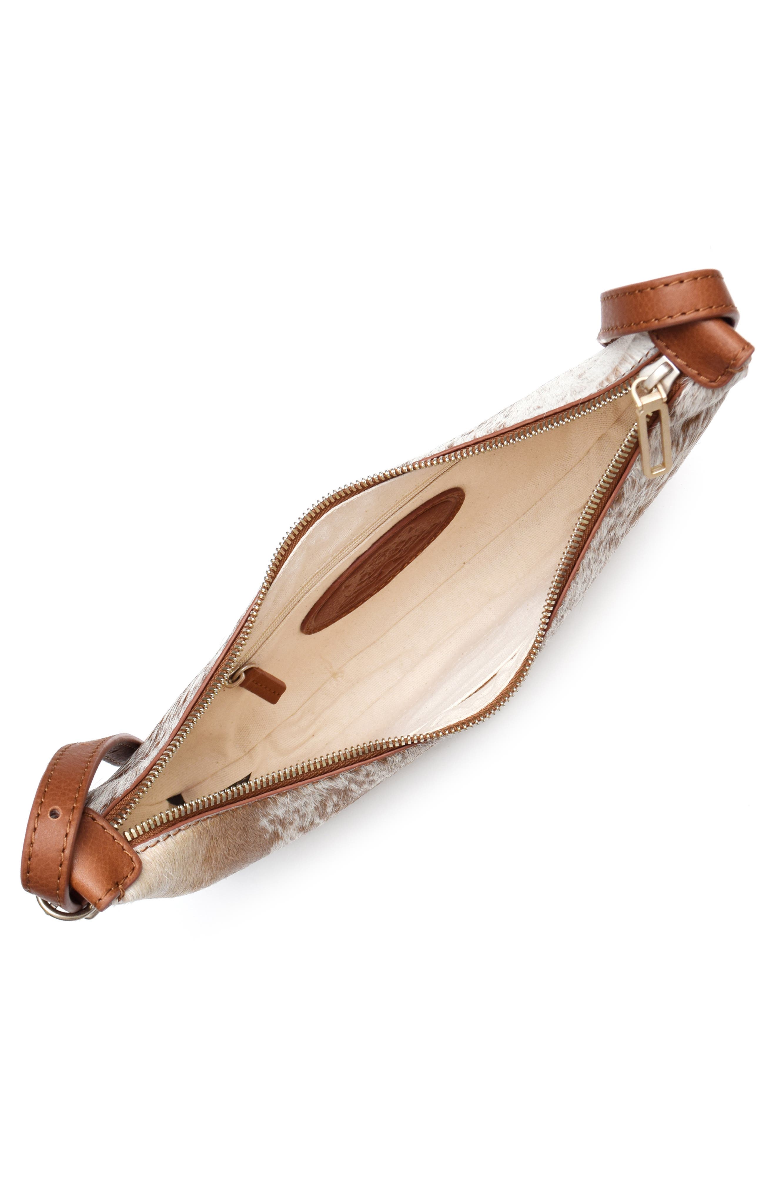 New Amsterdam Leatherworks Silas Genuine Calf Hair Saddle Bag, Alternate, color, Chestnut/ Ivory